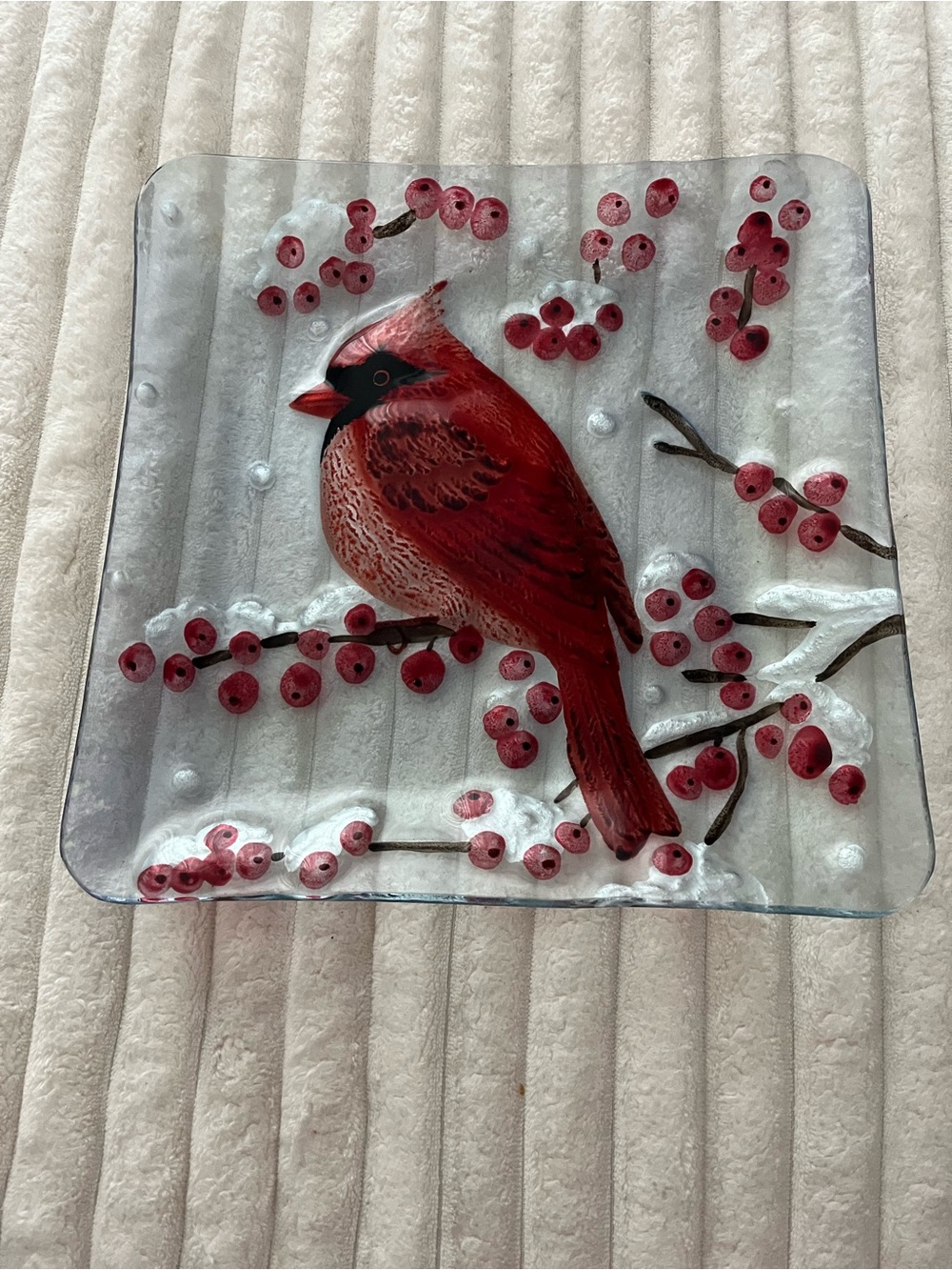 Red Cardinal Decorative Glass Dinnerware Plate